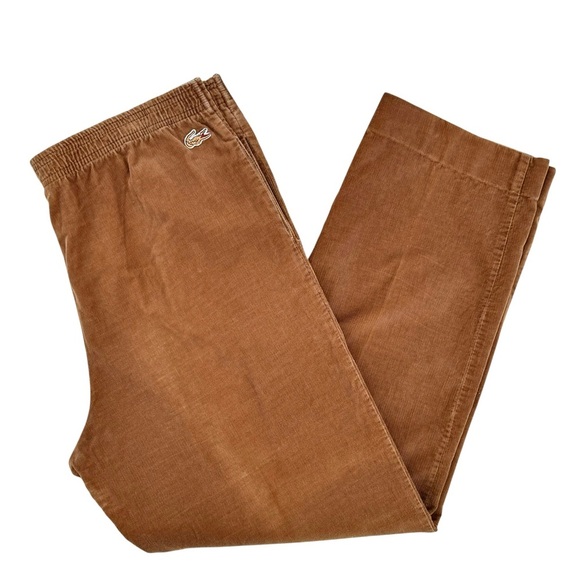 Women's Vintage 80s Izod Lacoste Corduroy Pants Pull On Drawstring Rust Brown L - Picture 1 of 11